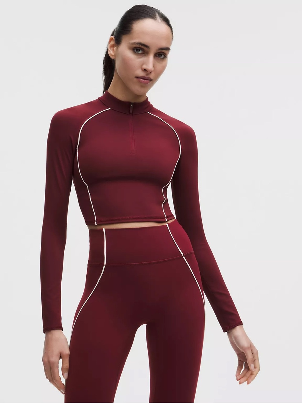lululemon Wunder Train Cropped Long-Sleeve Half Zip maroon size 2